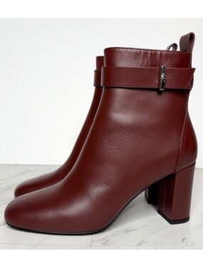Longchamp Brown Red Leather Heeled Bootie 40